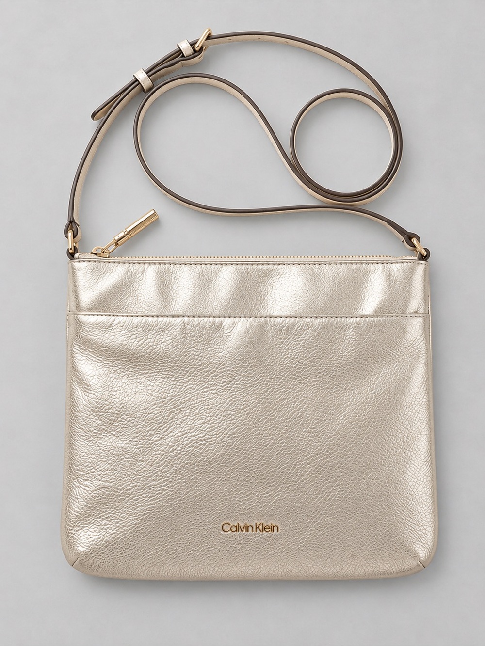 Calvin Klein Metallic Champagne Leather Crossbody Bag